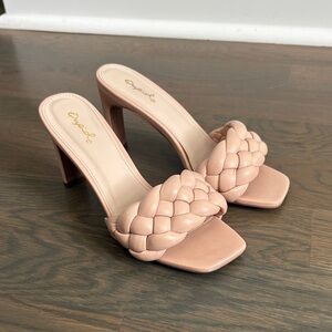 Qupid Nude Braided Block Heels